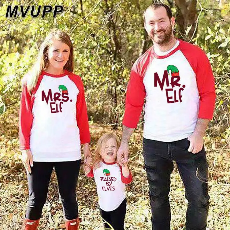 Mr mrs elf elves/Одинаковая одежда для всей семьи с героями мультфильмов на Рождество для папы, мамы, сына, дочки, мамы и меня, Новое поступление комплектов для маленьких детей