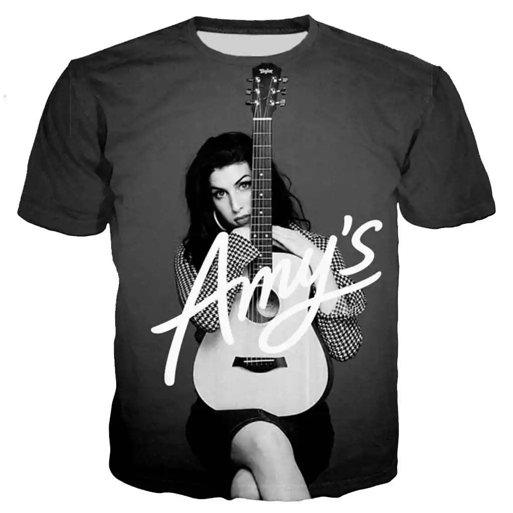 Amy Winehouse с гитарой 3D печать для мужчин и женщин модная крутая футболка хип-хоп