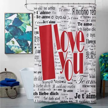 

Shower Curtains red and Grey I Love You,Newspaper Stylized International Valentines Words Contemporary Happy Day, White Black