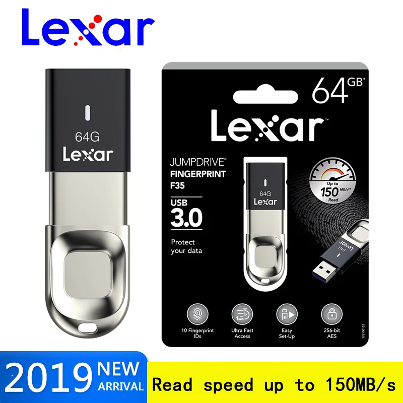 Оригинальный металлический флэш накопитель Lexar 32 ГБ 64 128 сканер отпечатка пальца