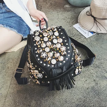

Women's bag 2020 new fashion rivet buttons simple casual backpack
