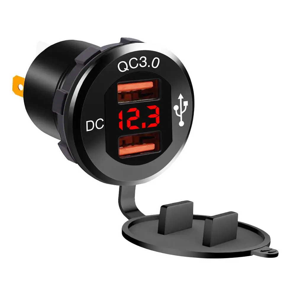 Двойной USB Quick Charge 3,0 светодиодный быстрое зарядное устройство для 12 В/24 В автомобиля лодки мотоцикла SUV ATV RVs внедорожников грузовиков морских QC 3,0 Dual USB зарядное устройство