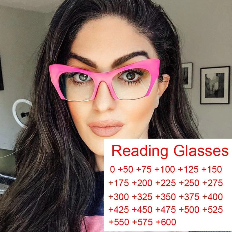 Gafas transparentes de moda para lentes de aumento de ojo de gato rosa, de marca, con filtro de luz Marcos para de lectura de hombres| - AliExpress