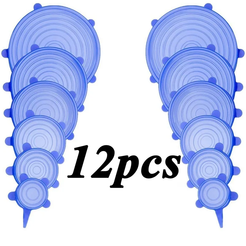 

12pcs Kitchen Universal Accessories Silicone Reusable Food Wrap Bowl Pot Cover Silicone Stretch Lids Cooking Cookware Tools