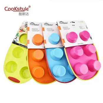 

6 Cavity Circle Cake Cup Muffin Cup Cake Mould Food Grade DIY Baking Tool Silica Gel Soap Mold Mould