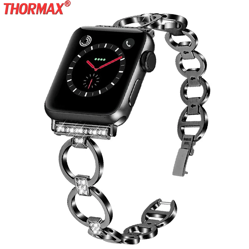 Фото Ремешок для часов Apple Watch 40 44 38 42 мм металлические с украшениями из кристалла