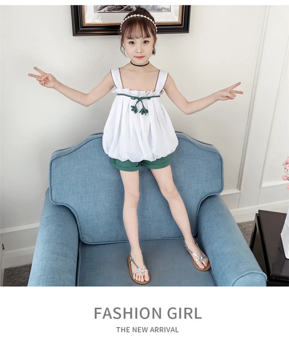 Комплект одежды для девочек, однотонный жилет+ шорты, 2 предмета, летняя одежда для детей, комплект для девочек-подростков 6, 8, 10, 12, 13, 14 лет