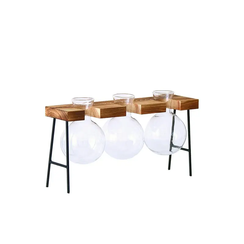 

HOT-Creative Glass Bottle Vase Hydroponic Plant Transparent Vase Wooden Frame Coffee Shop Room Decor Table Desk Decoration Vas