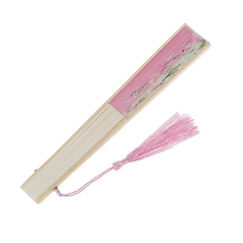 Vintage Bamboo Folding Hand Held Flower Fan Chinese Dance Party Solid Fan for Party Hand Bamboo Flower Fans Personalized