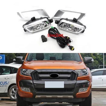 

1set Car Fog Lamp Assembly For Ford Ranger 2015-2018 Front Bumper Lamp Halogen Bulb Daytime Running Light with Chrome Cover