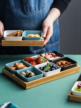 

Northern European-Style Ceramic Compartment Tray Snack Tray jmgo pan Dried Fruit Tray Sauce Plate Household Fruit Snacks Platter
