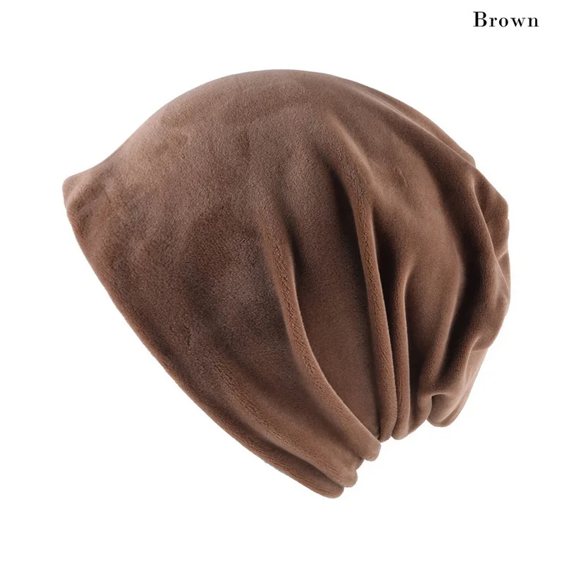 brown Новинка, Женская бархатная шапка бини, зимняя теплая полиэфирная шапка Skullies Beanies для дам, одноцветная велюровая шапка, шапка, Прямая поставка - Цвет: brown