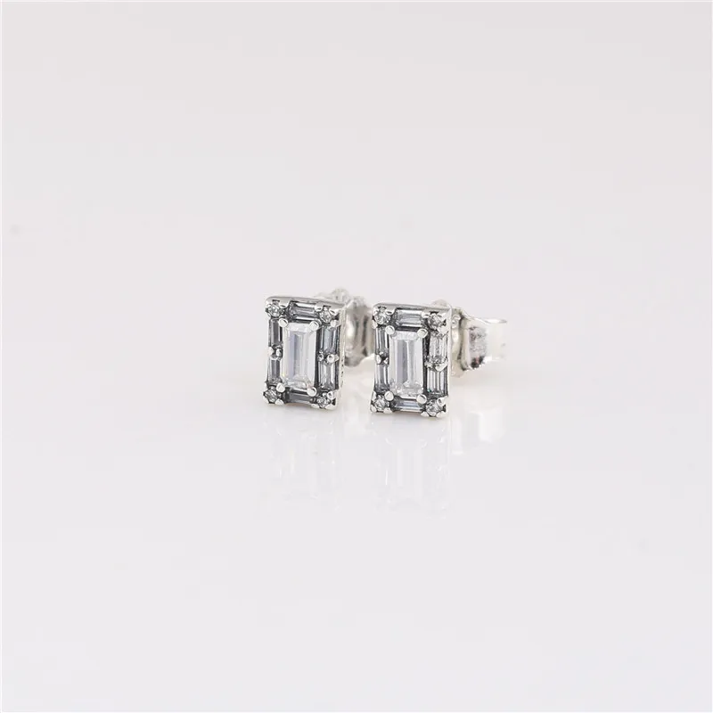 925 пробы Серебряный Белый Циркон CZ сверкающие квадратные Halo Серьги гвоздики для женщин Подарки на день рождения