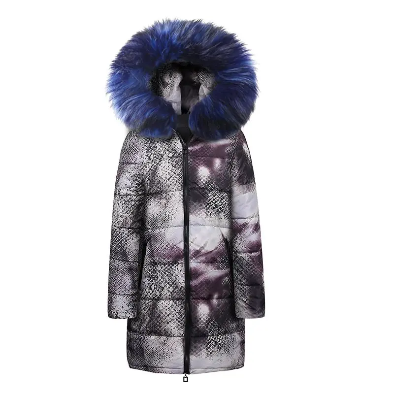 Женская куртка, зимняя, леопардовая, Змеиный узор, пальто размера плюс,, повседневные парки, женские куртки, теплая длинная верхняя одежда, пальто, парка для женщин - Цвет: Blue 5