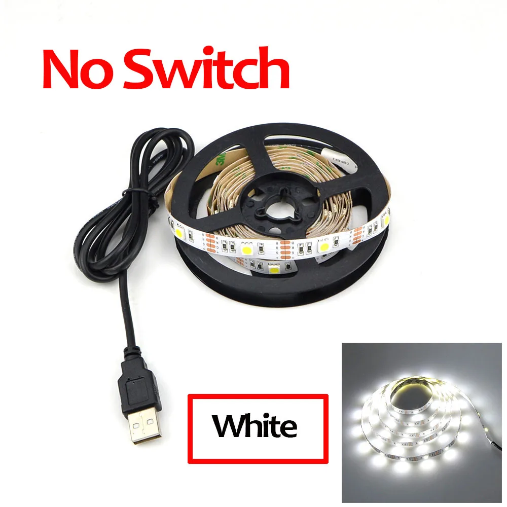 Косметический зеркальный светильник 5В USB светодиодный гибкий ленточный кабель USB питание туалетный зеркальный светильник Декор 0,5 м-5 м - Испускаемый цвет: No Switch White