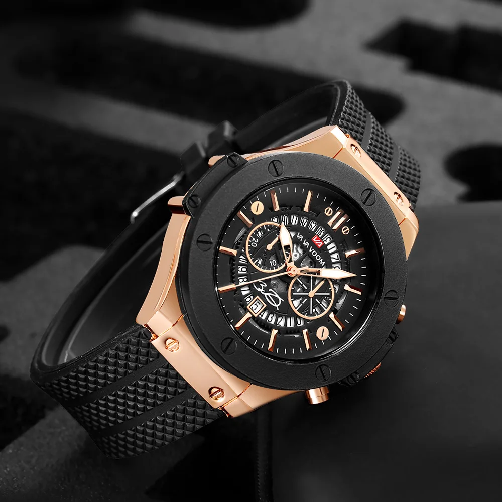 

Gold Black Watches Mens 2019 Top Brand Analog Quartz Waterproof Wristwatches For Man Unique Date Sports Silicone Strap Big Clock