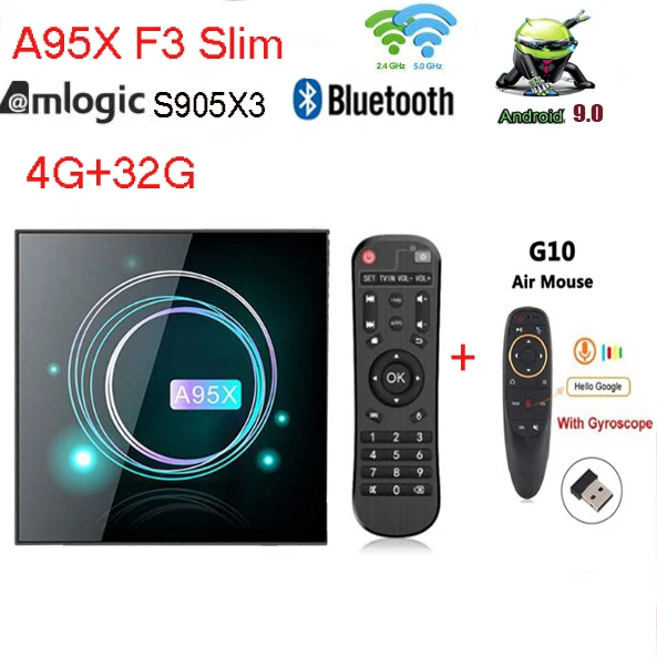 A95X F3 Slim S905X3 Amlogic Android 9 0 медиабокс 4 Гб опционально g10 air mouse с bluetooth 2 и 5g wifi g00gle