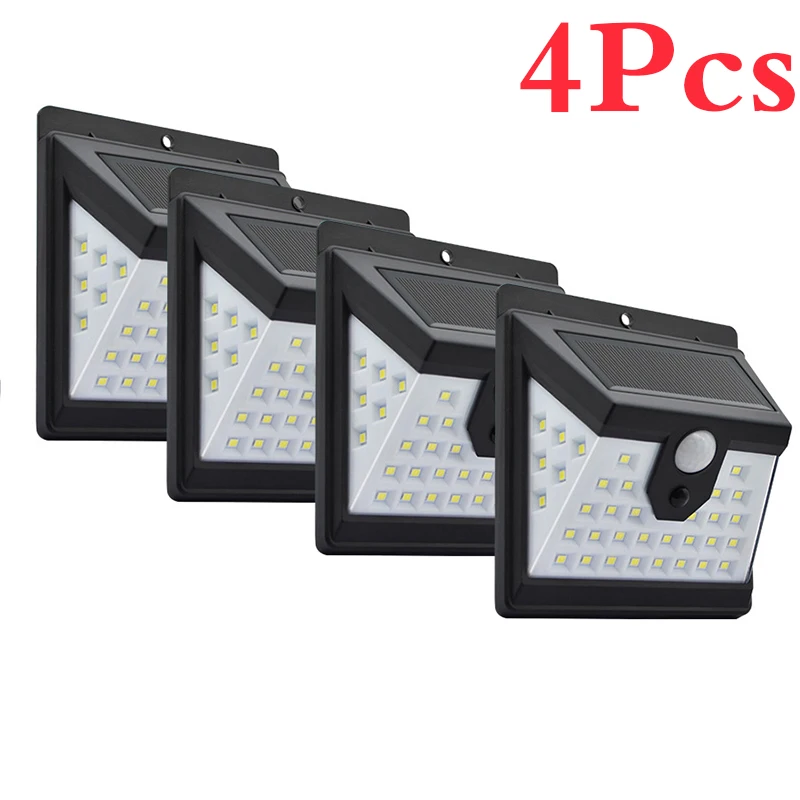 4Pcs 40 светодиодный светильник на солнечной энергии, 3 режима, датчик человеческого тела, солнечная настенная лампа, наружный светильник, водонепроницаемый садовый декор, солнечные лампы - Emitting Color: 4Pcs