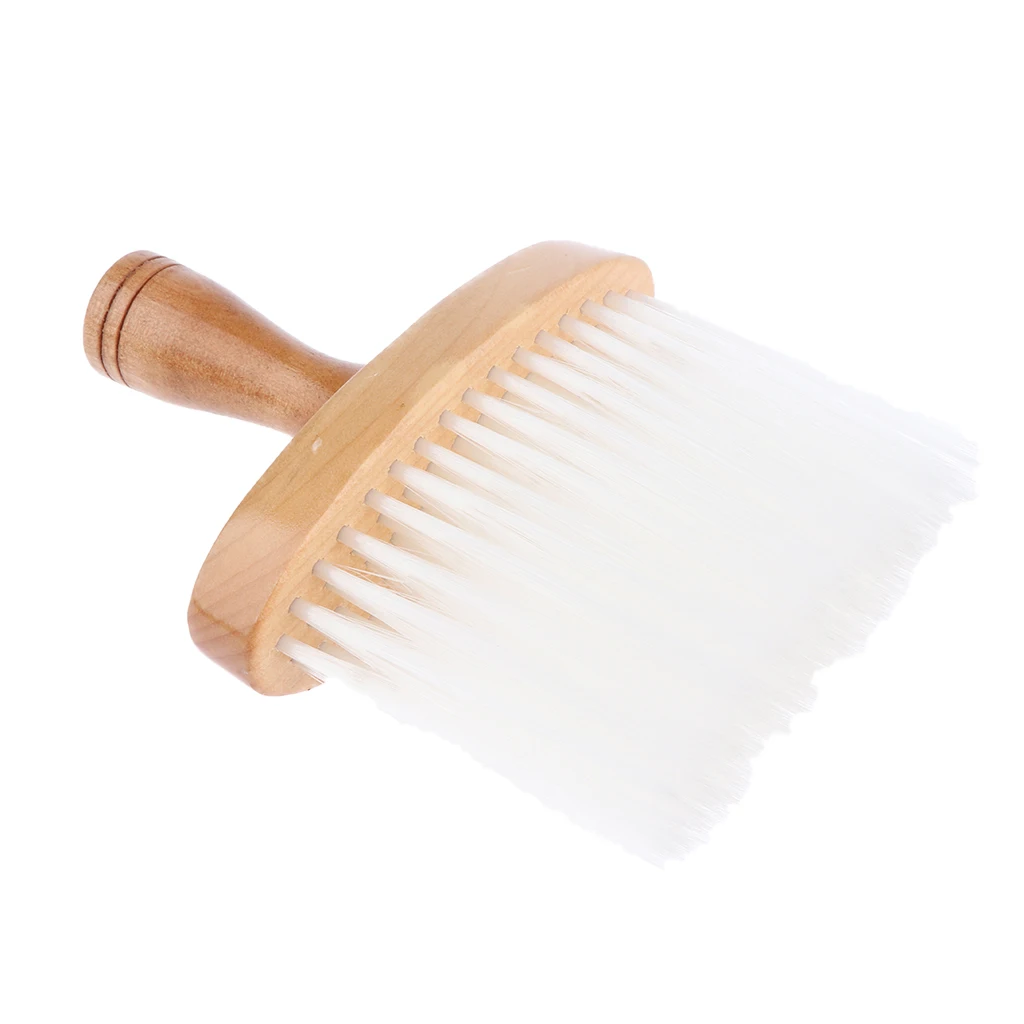 Barber Haircutting Brush Salon Hairdressing Neck Dust Cleaner Wood Handle