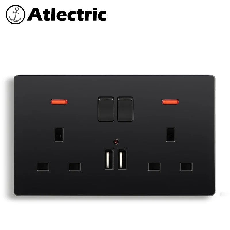

Atlectric UK Standard Plug Socket Dual USB Power LED Indicator Power Wall Home Electrical Outlet Socket With Switch 146mm*86mm
