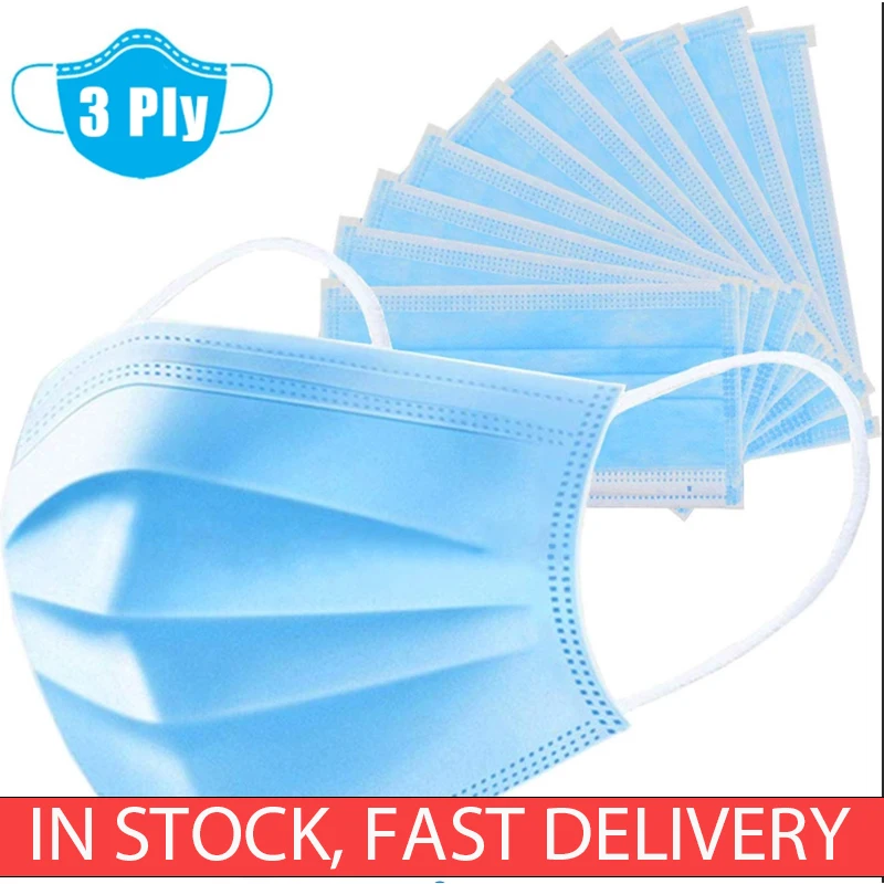 

20PC Disposable Personal Use Non-Woven Mask 3ply Face Mask Earloop for Virus Protective Safe Breathable