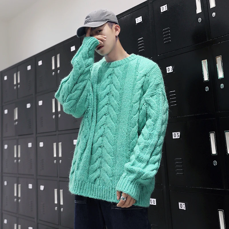 Korean Winter Sweater Men Autumn Winter Pullover Men Sweater Long Sleeve Thick Streetwear Christmas Warm Men Pullover Round Neck