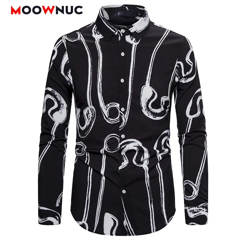 

European Size Casual Male Shirts 2020 New Long Sleeve Fashion Mens Summer MOOWNUC Brand Printed Hombre Street Dress Fit Shirts