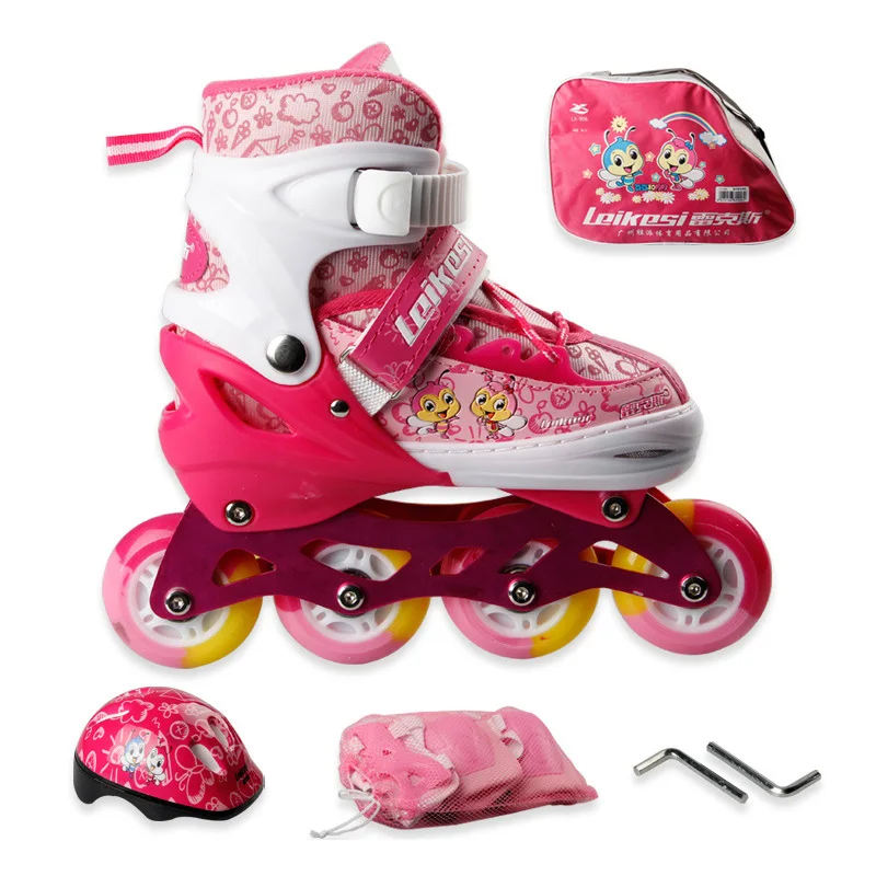 

1 Set Children Kids Cutet Inline Skate Roller Skating Shoes Helmet Knee Protector Gear Adjustable PU Wheels Patines Thick Frame