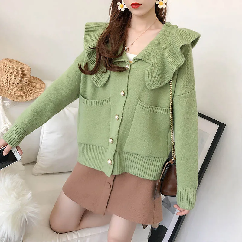 ^Cheap Autumn Winter Fashion Streetwear Korea Sweet Loose Cardigan Pearl Buckle Kawaii Women Sweater Outwear jumper pull femme Sweater