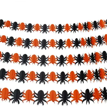 

1set Halloween Decoration 3D Paper Ghost Pumpkin Spider Bunting Banner Flag Full Flower Garland Ornament For Home Party Supply