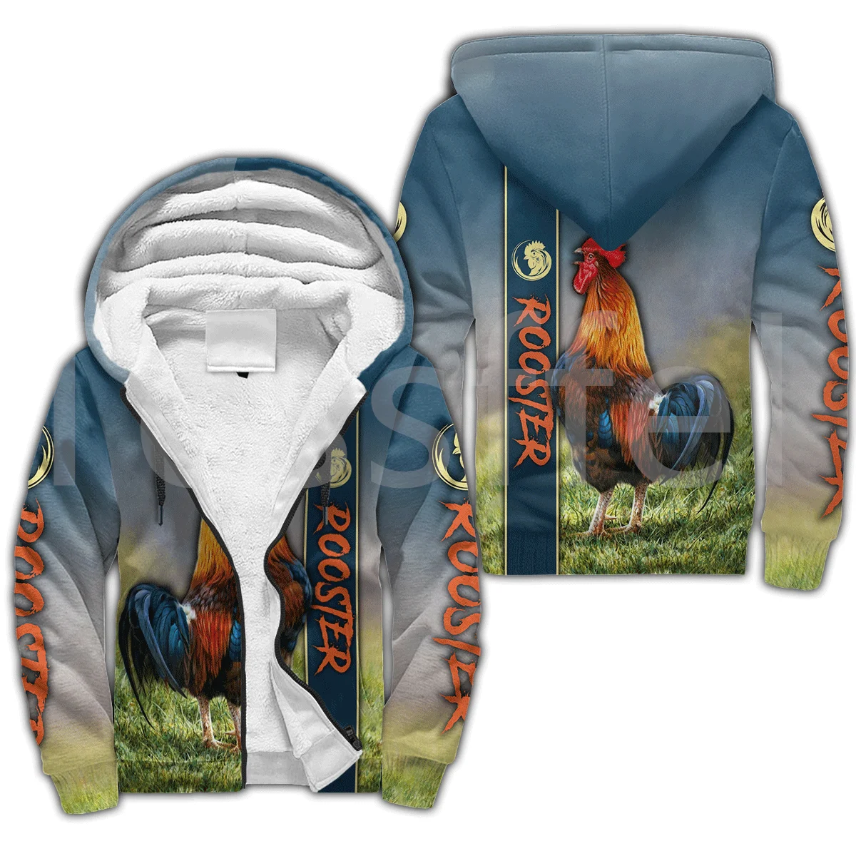 Tessffel Rooster Chicken Cock Animal Camo Colorful Winter Coat Pullover Tracksuit 3Dprint Men/Women Fleece Zip Hoodies Jacket A1