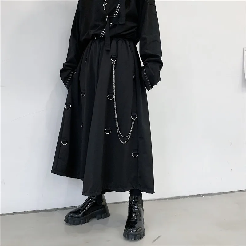 Men Metal Chain Causal Loose Casual Wide Leg Pant Male Japan Style Streetwear Gothic Punk Kimono Skirt Pants Men Metal Chain Causal Loose Casual Wide Leg Pant Male Japan Style Streetwear Gothic Punk Kimono Skirt Pants