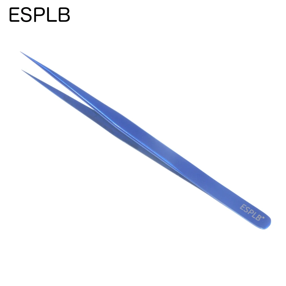 Precision Tweezers Tweezer Tool Blue Flying Line Ultra Thin Stainless Steel Straight Tip for Electronics Components Repair