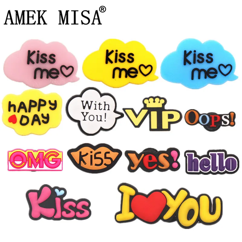 

Single Sale 1pcs Greetings PVC Shoe Charms Accessories 15 Sentences Shoe Decoration for Croc jibz Party Kids Gifts Free shipping