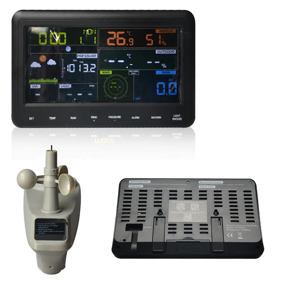 

WH2950 Solar Weather Station Can Be Connected To PC 433MHz Professional Wireless Meter Forecaster Color Display Auto Uploading