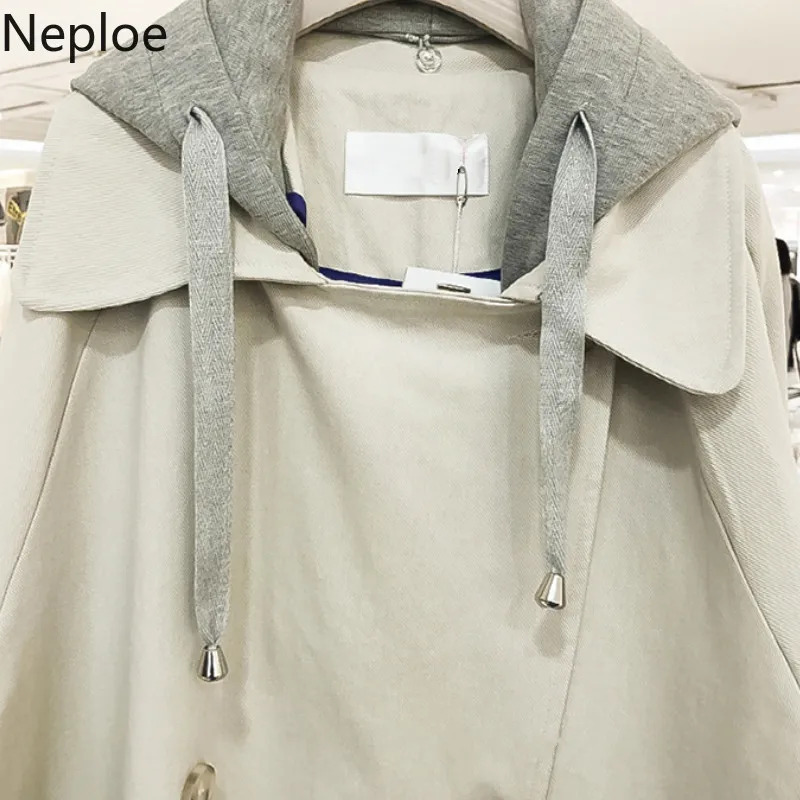 Женский Тренч с капюшоном Neploe повседневный прямой свободный средней длины Осень