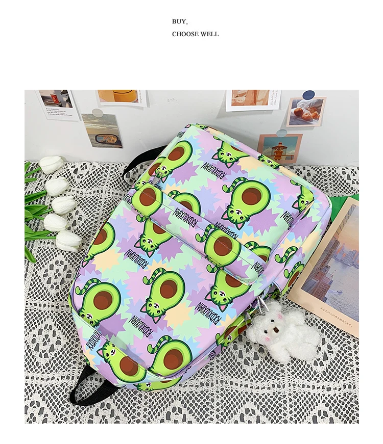 2022 Summer New Avocado Backpack Fashionable Cute Little Fresh Women's Nylon Backpack College Style Teen Girl Student Schoolbag