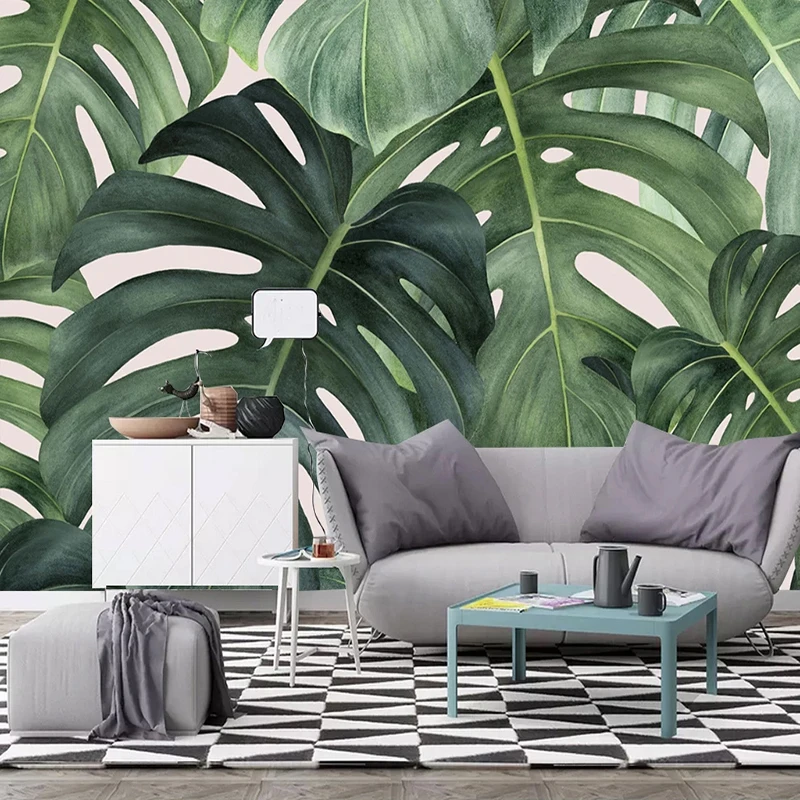 Custom Mural Wallpaper For Walls 3D Hand Painted Green Leaf Living Room Bedroom Sofa TV Background Wall Papers Home Decor Modern |