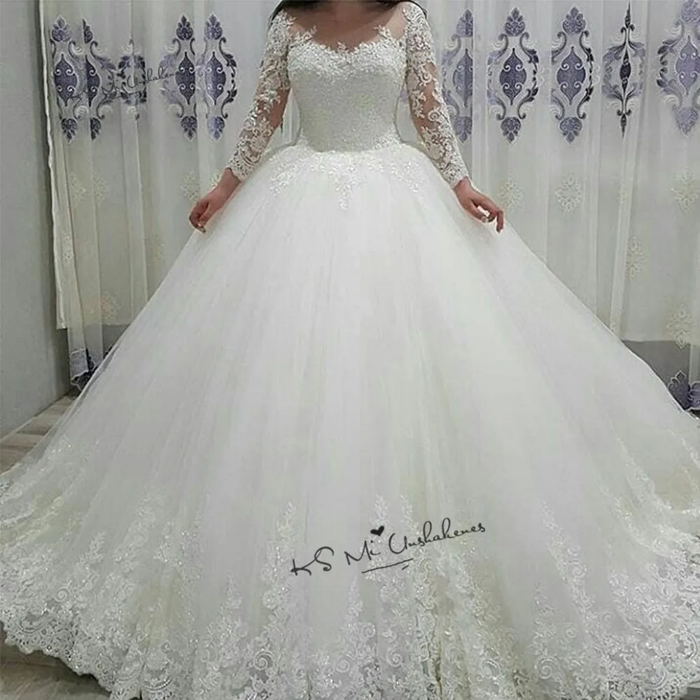 Настоящее кружевное свадебное платье с длинным рукавом Vestido de Noiva Manga Longa, винтажное свадебное платье с бусинами, турецкое мусульманское платье невесты