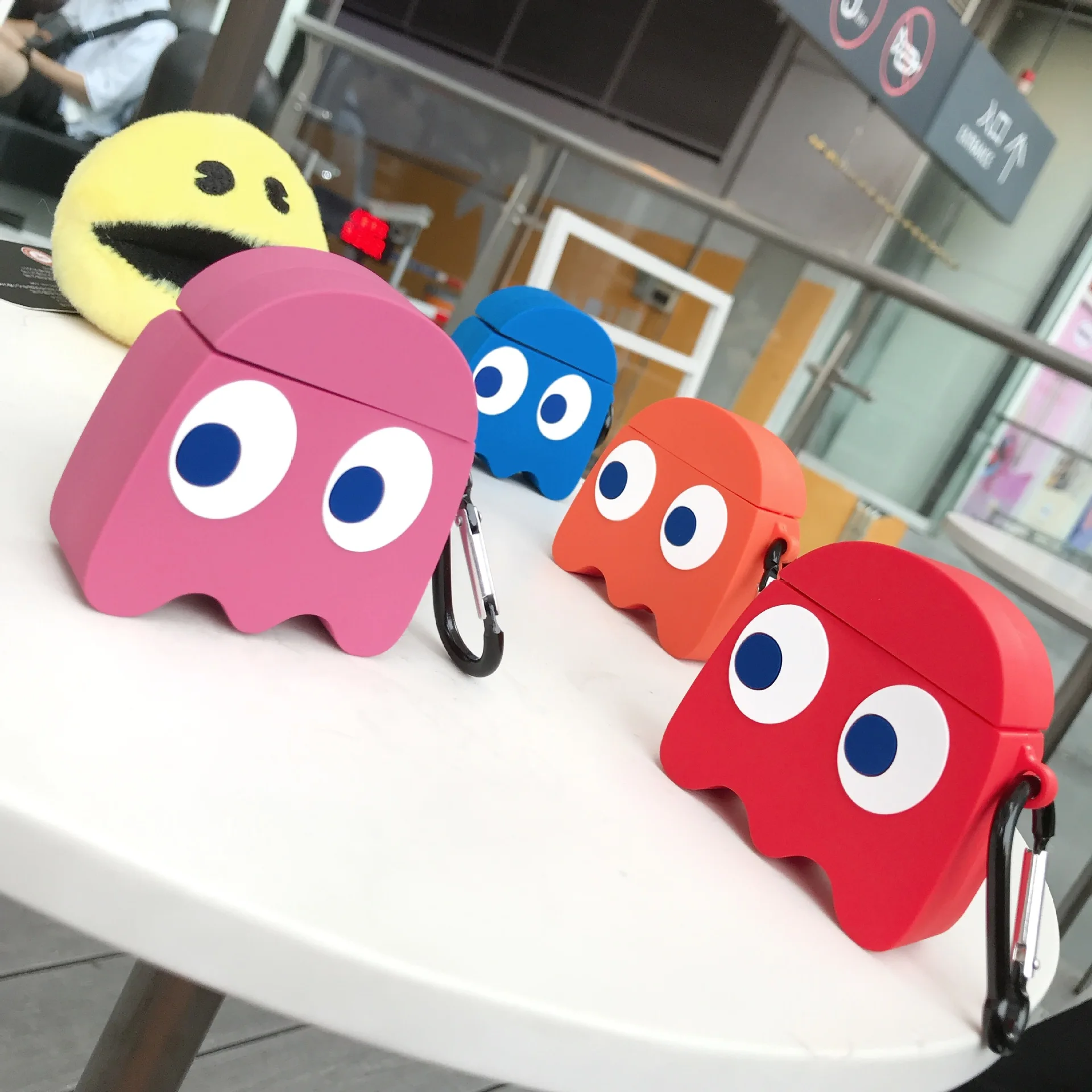 

Cartoon Case for AirPods Earphone Cases for Airpods 2 Cute Accessories Protect Cover with Keychain Stereoscopic Pac Man Design