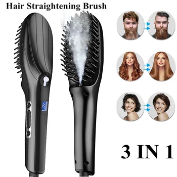 

2019 Hair Straightener Brush Steam LCD Beard Straightening Combs Hair Brush Hair Straightener Tools For Women/Man