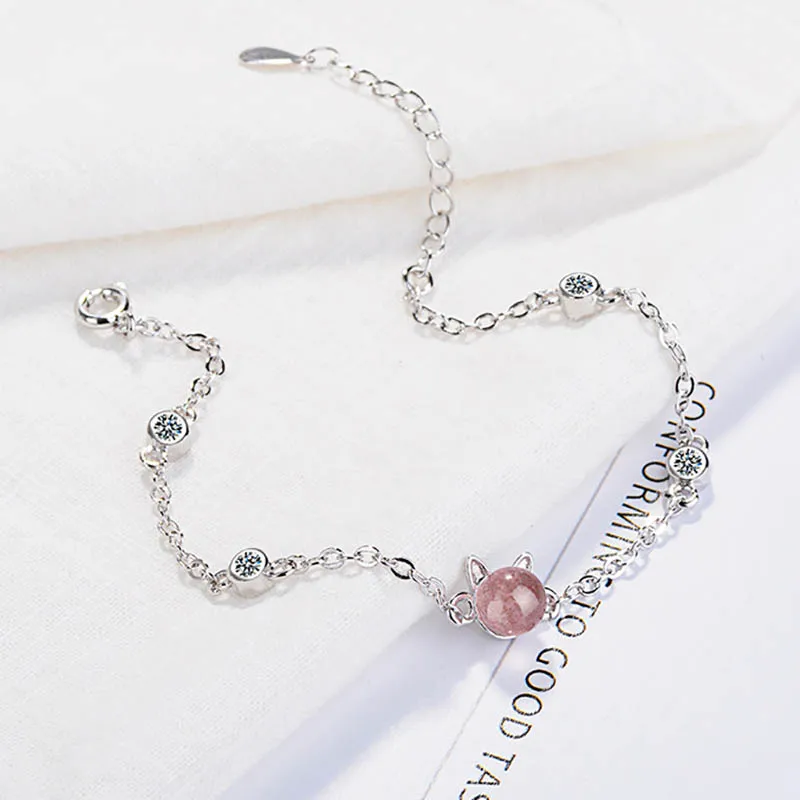 Bague Ringen, нежный клубничный кристалл, браслет для женщин, симпатичная в форме кошки, серебро 925, ювелирное изделие, удача, продвижение, свадьба, драгоценный камень