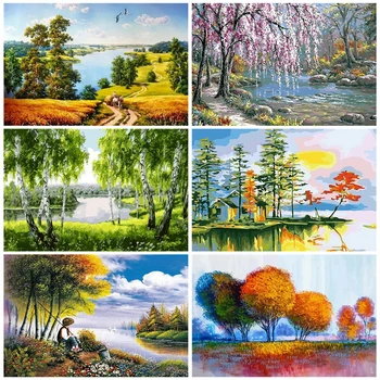 

AZQSD DIY Unframe Oil Painting By Numbers Landscape Acrylic Paint Handpainted Gift Coloring By Numbers Kits Tree Home Deocration