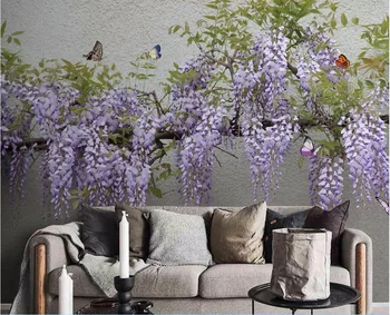 

CJSIR Customize Any Size Mural Wallpaper 3D Stereo Wisteria Butterfly TV Sofa Background Wall Murals Papel De Parede 3d