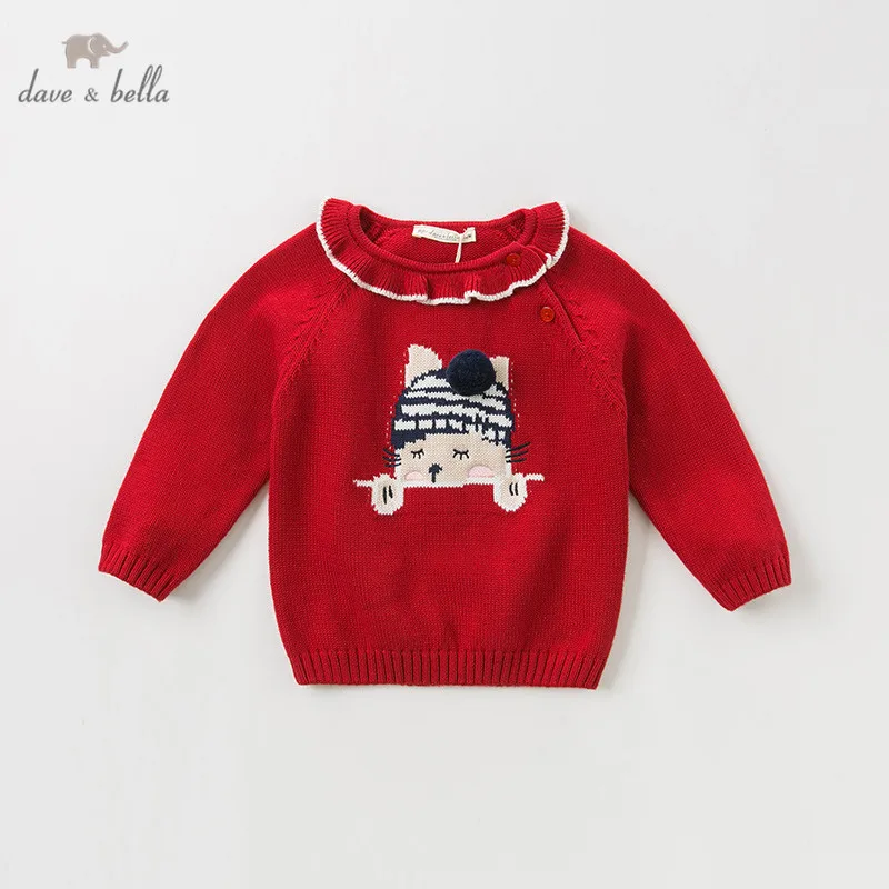 DBM11682 dave bella/осенний милый вязаный свитер с рисунком для маленьких девочек детский Модный пуловер шикарные топы для малышей