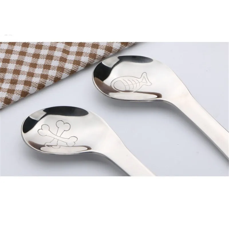 1Pcs Kids Tableware Stainless Steel Feeding Spoon Cute Cartoon Animal Pattern Spoons Children Dessert Ice Cream Tableware Set