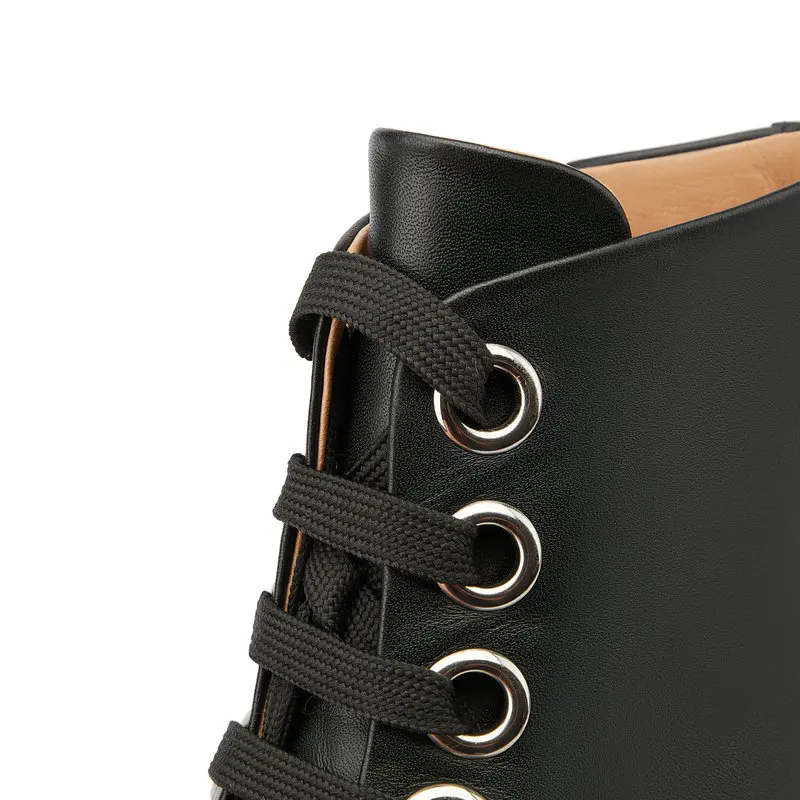 Retro Platform Genuine Leather Women's Ankle Boots Winter Newest Round Toe Med Heels Pumps Party Prom Shoes Woman