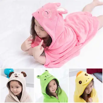 

Cartoon Hooded Coral Velvet Children's Bath Towel Cape Soft Swim Pool Beach Bath Towel Poncho For Children 3-12 Years Old