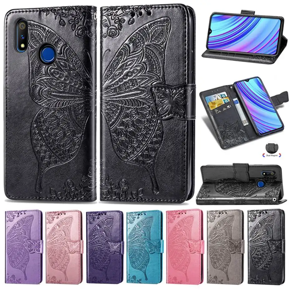 Realme 3 Pro 3D Butterfly Leather Flip Case For Realme 3 Pro Case Wallet Phone Case For Realme 3 Pro Cases Coque