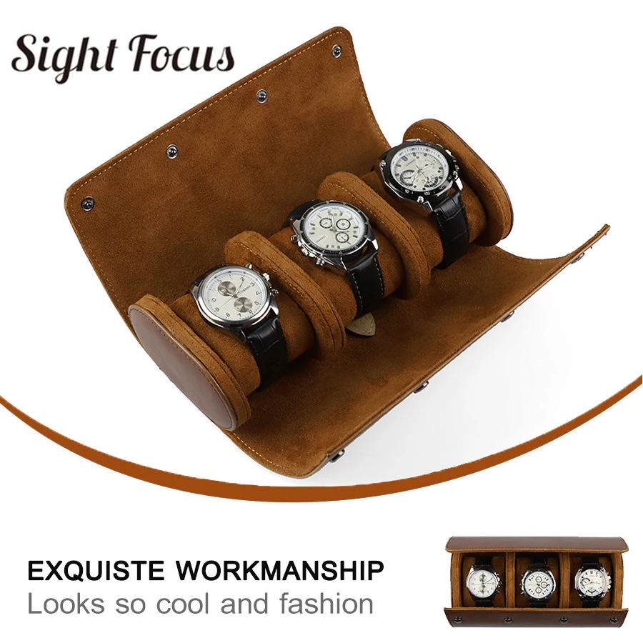 Luxury 3 Slots Watch Box Pu Leather Watch Storage Organizer Watch Roll